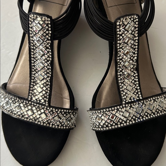 New York Transit Black and Silver Embellished with diamond Sandals for women 7M - Picture 3 of 14